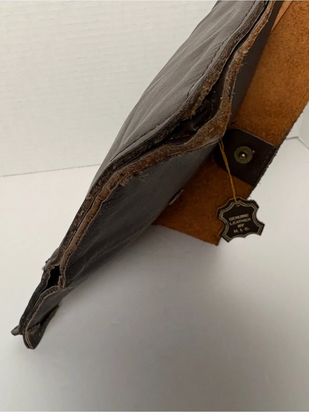 Vtg. HLC chocolate brown leather western envelope clutch